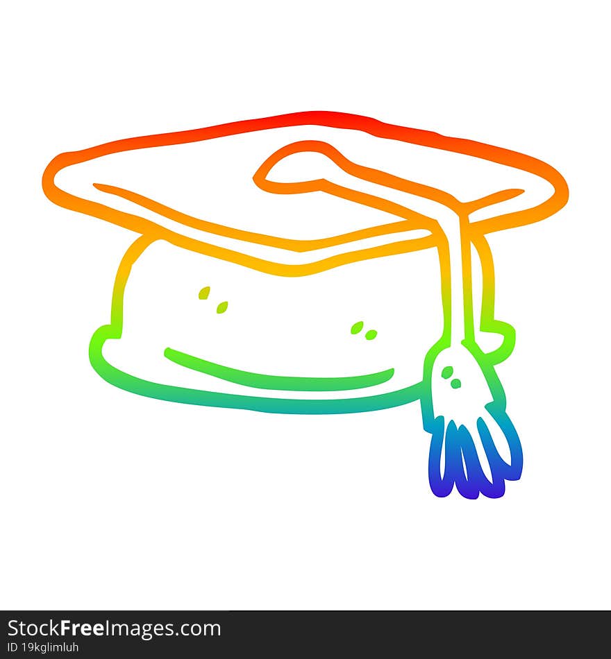 rainbow gradient line drawing cartoon graduation hat