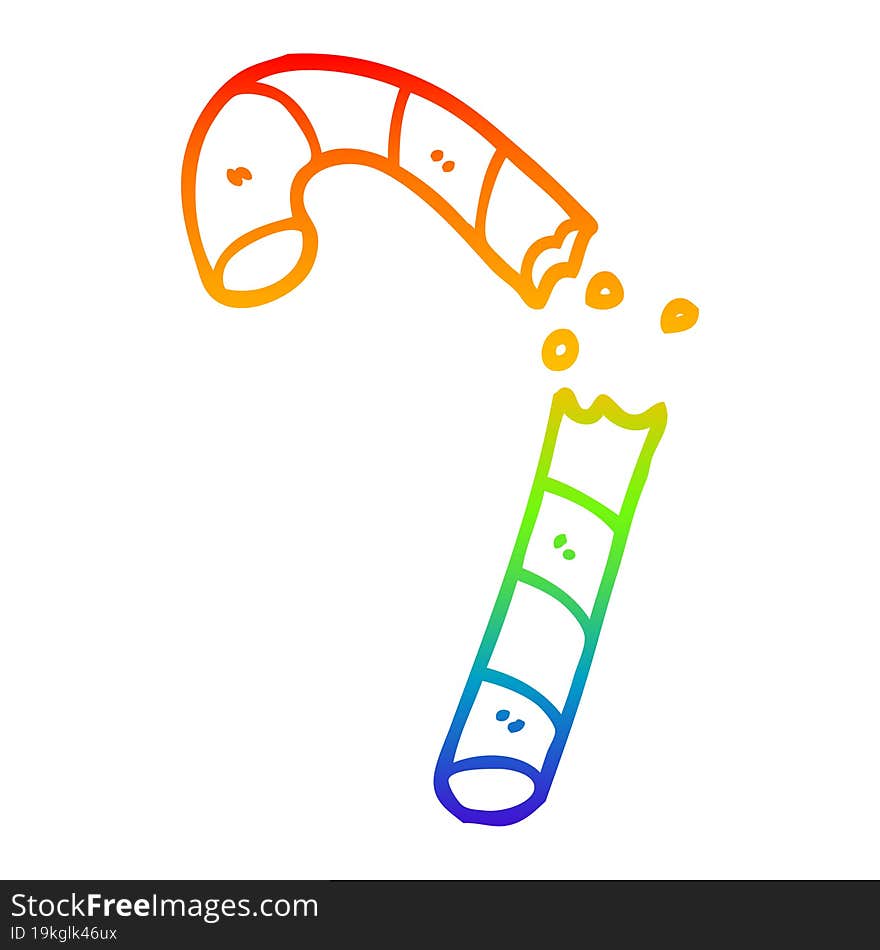 rainbow gradient line drawing of a cartoon xmas candy cane