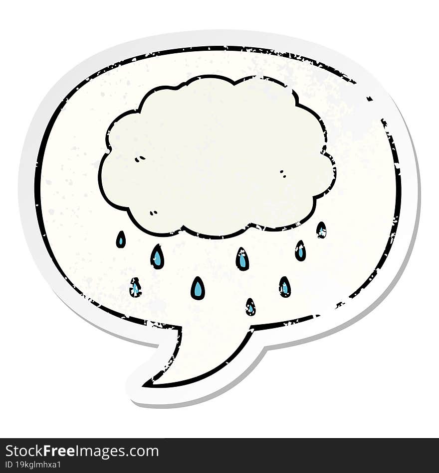 cartoon rain cloud and speech bubble distressed sticker