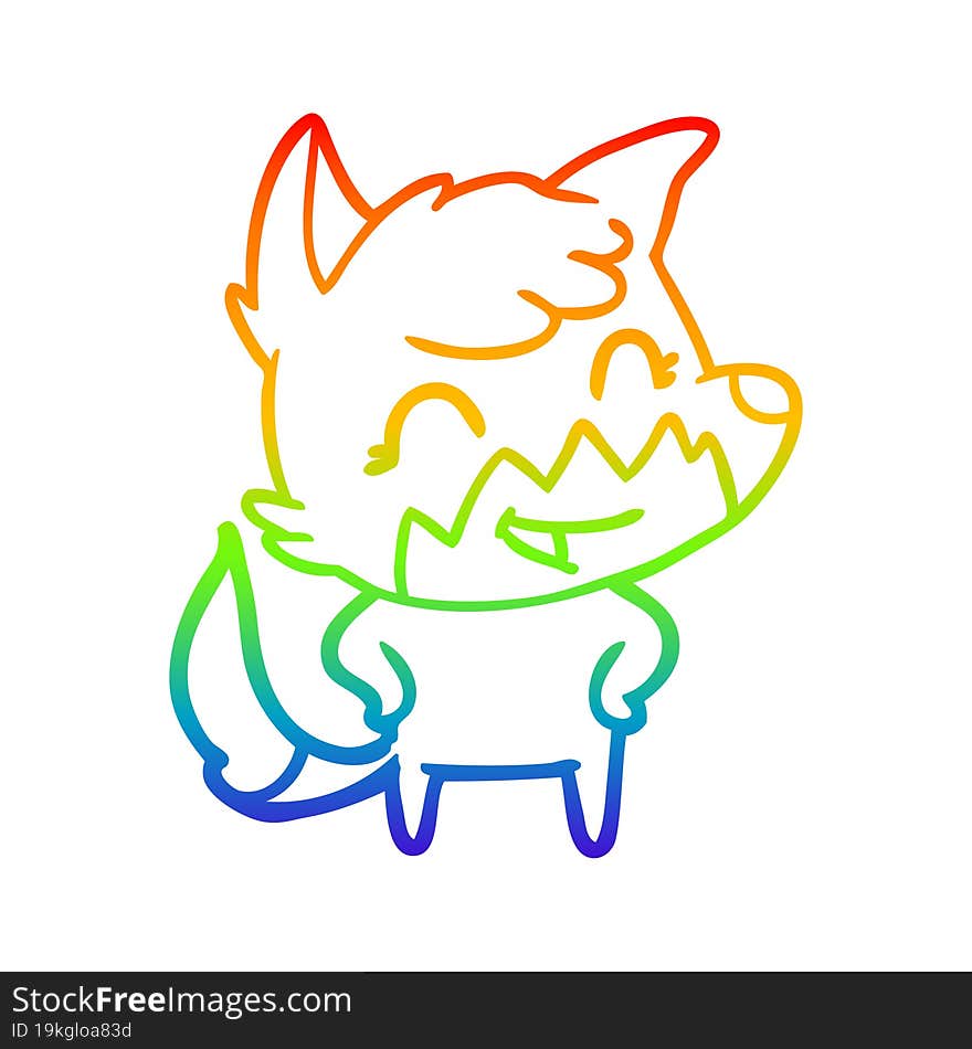 rainbow gradient line drawing of a happy cartoon fox