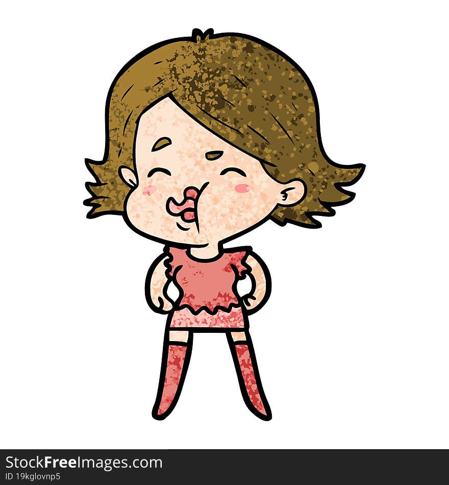 cartoon girl pulling face. cartoon girl pulling face