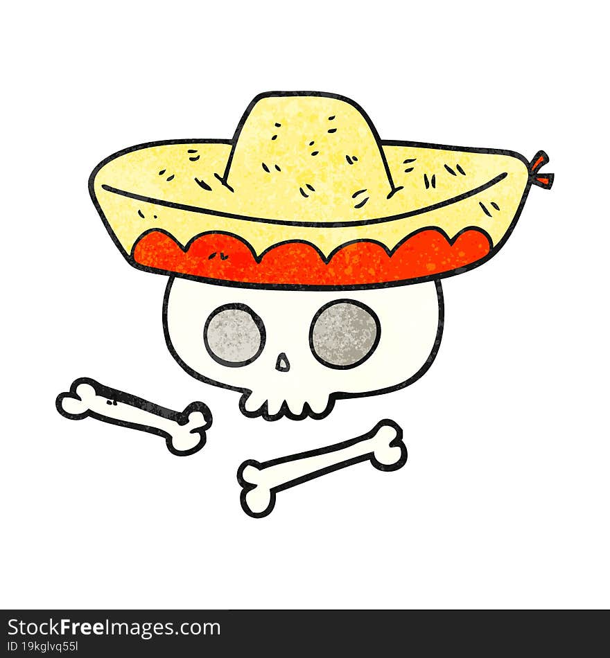 textured cartoon skull in mexican hat