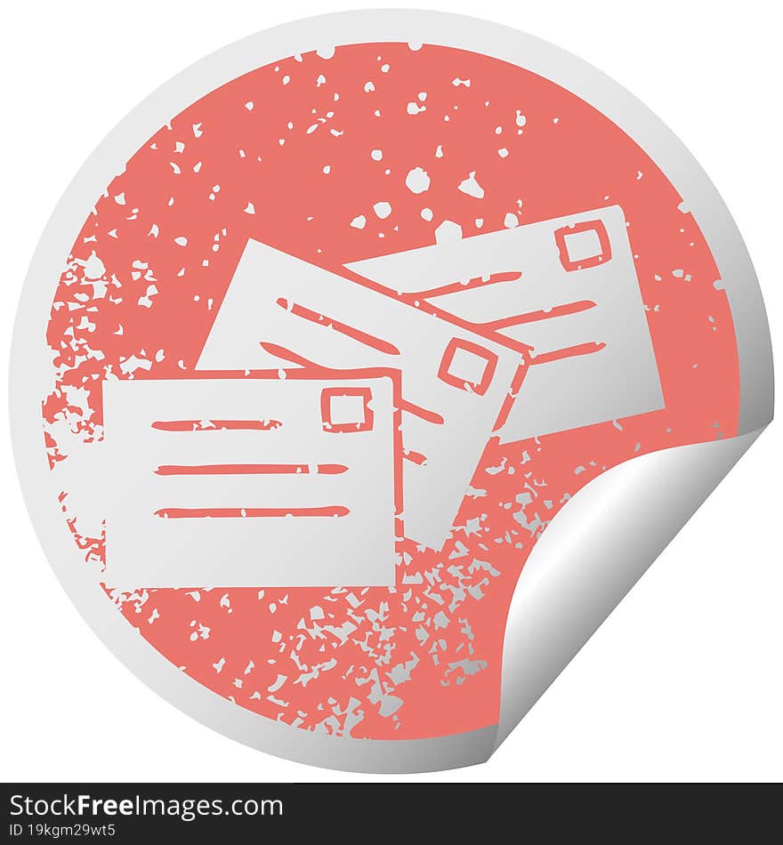 distressed circular peeling sticker symbol of a letters