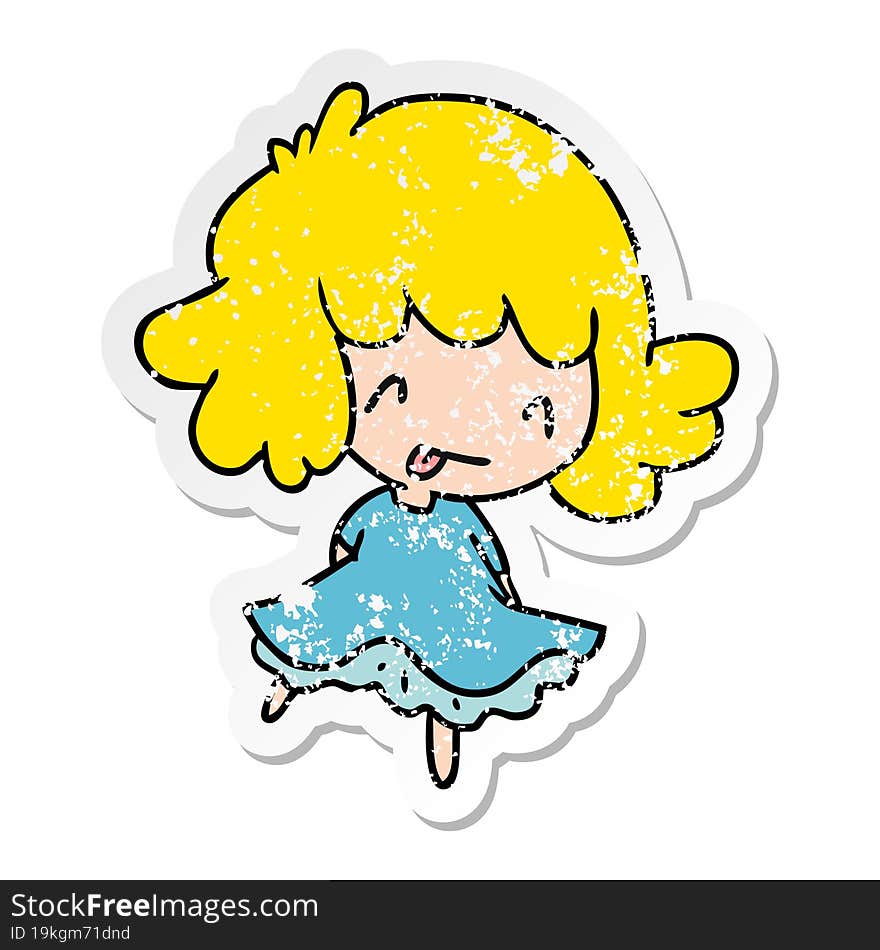 distressed sticker cartoon of a cute kawaii girl