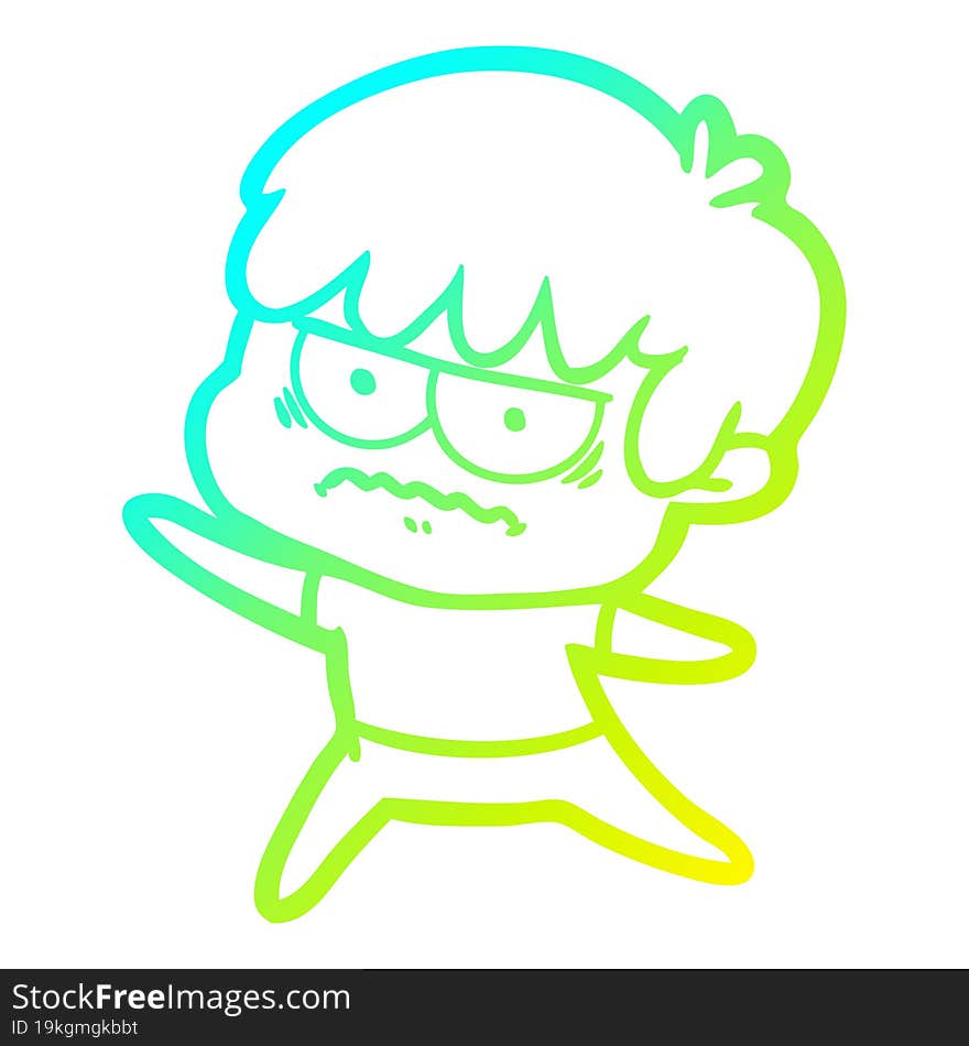 cold gradient line drawing annoyed cartoon boy