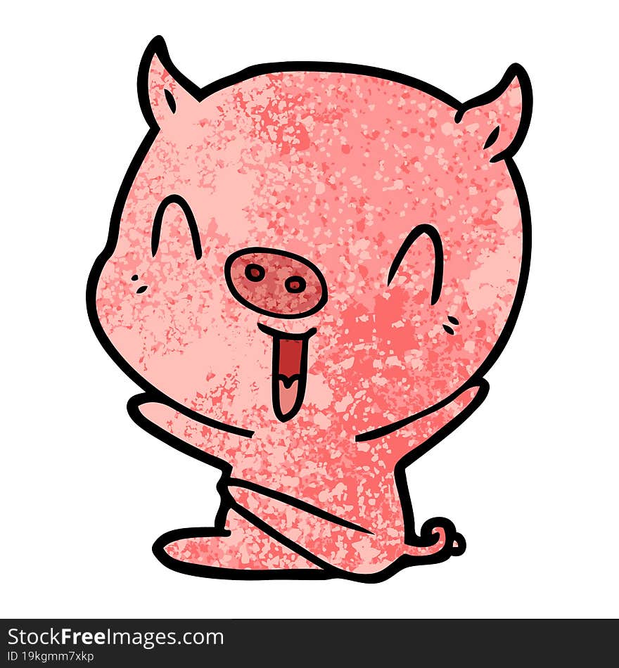 happy cartoon sitting pig. happy cartoon sitting pig