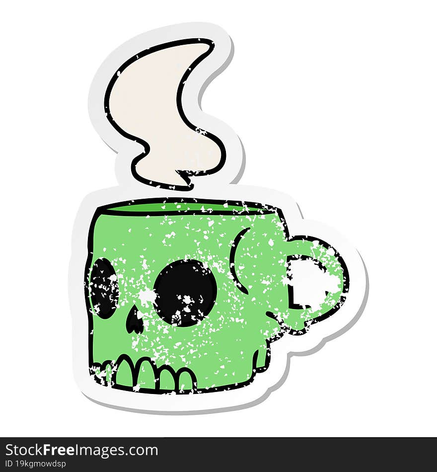 distressed sticker cartoon doodle of a skull mug