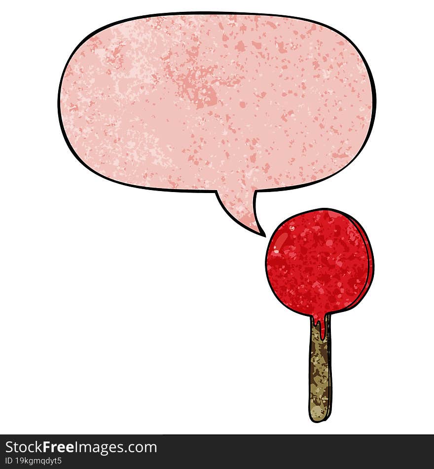 Cartoon Lollipop And Speech Bubble In Retro Texture Style