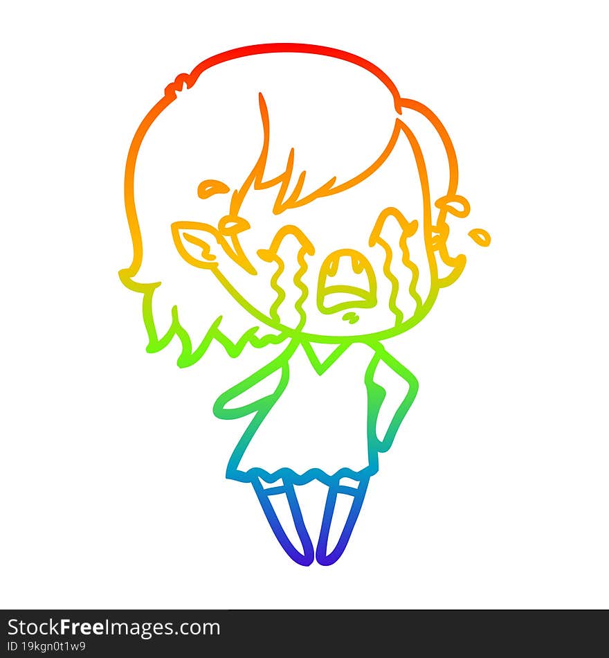 rainbow gradient line drawing cartoon crying vampire girl