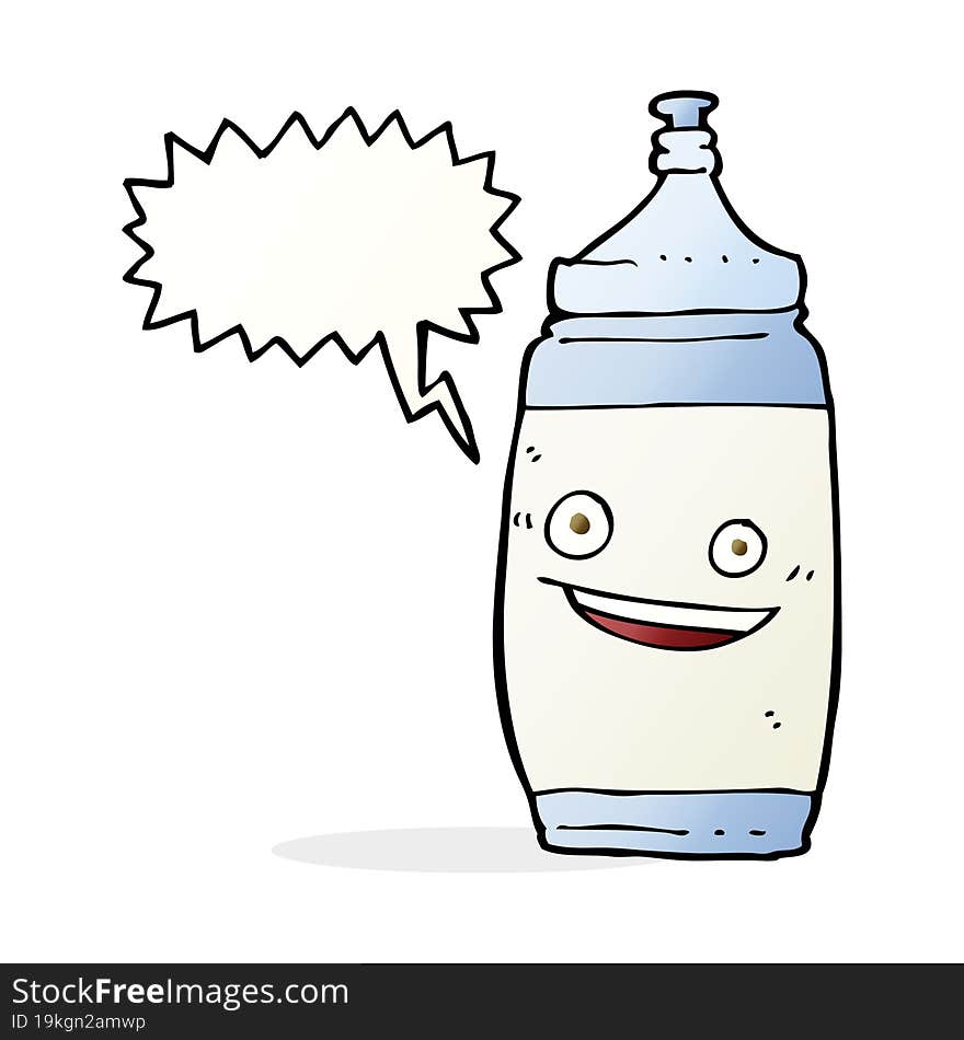 cartoon water bottle with speech bubble