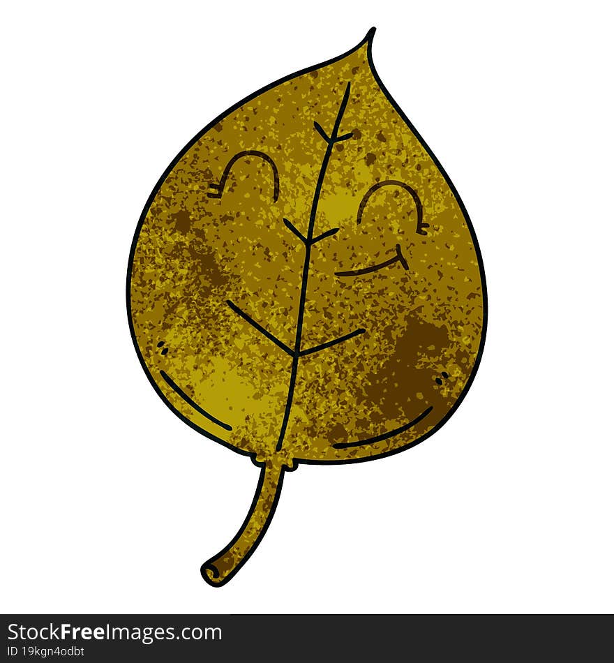 Quirky Hand Drawn Cartoon Happy Leaf