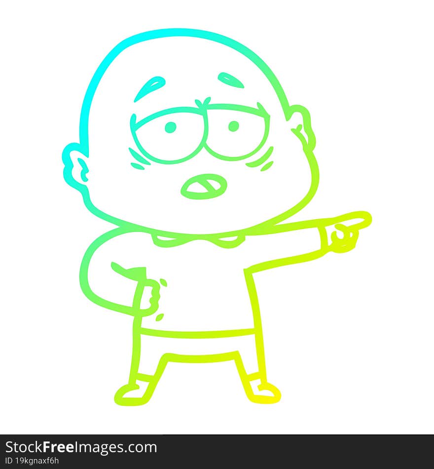 cold gradient line drawing cartoon tired bald man