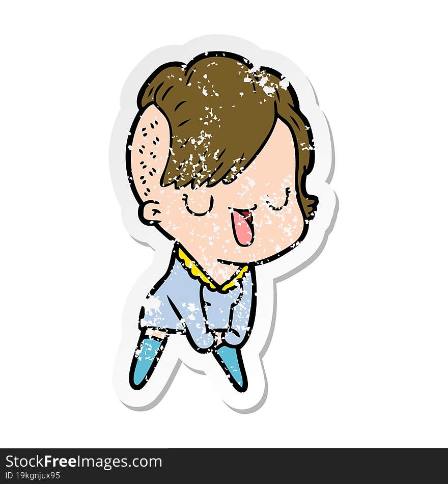 distressed sticker of a cute cartoon girl with hipster haircut