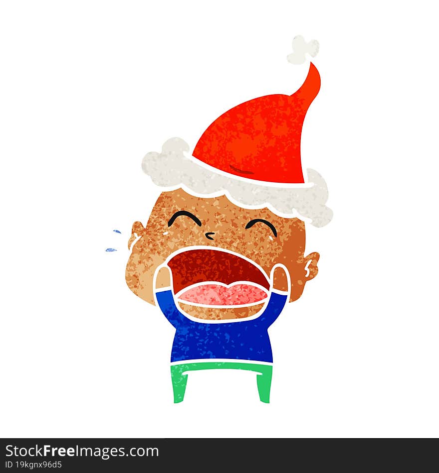 Retro Cartoon Of A Shouting Bald Man Wearing Santa Hat