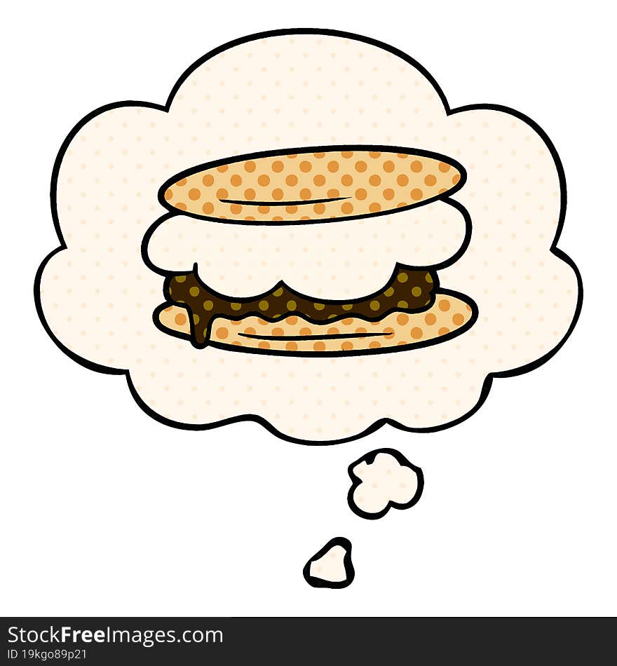 smore cartoon with thought bubble in comic book style