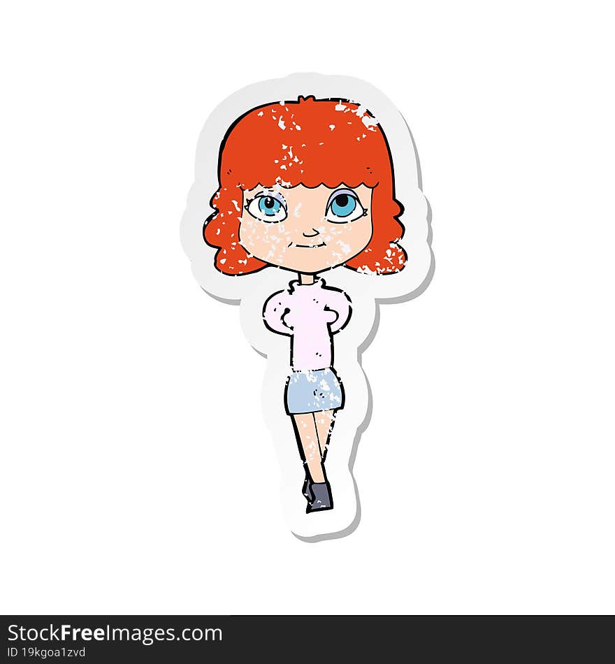 retro distressed sticker of a cartoon happy girl