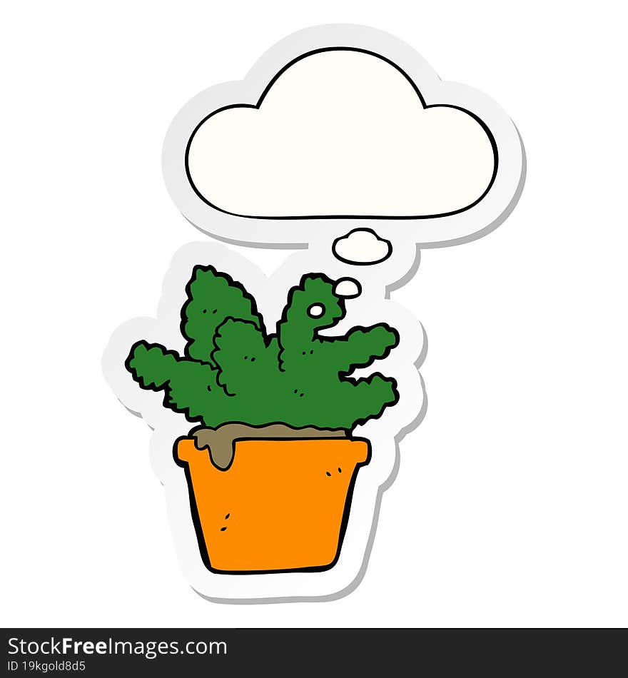 cartoon house plant and thought bubble as a printed sticker