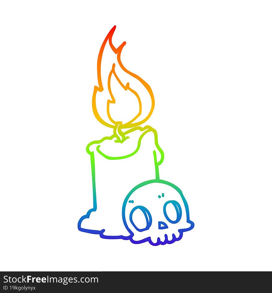 rainbow gradient line drawing of a cartoon skull and candle