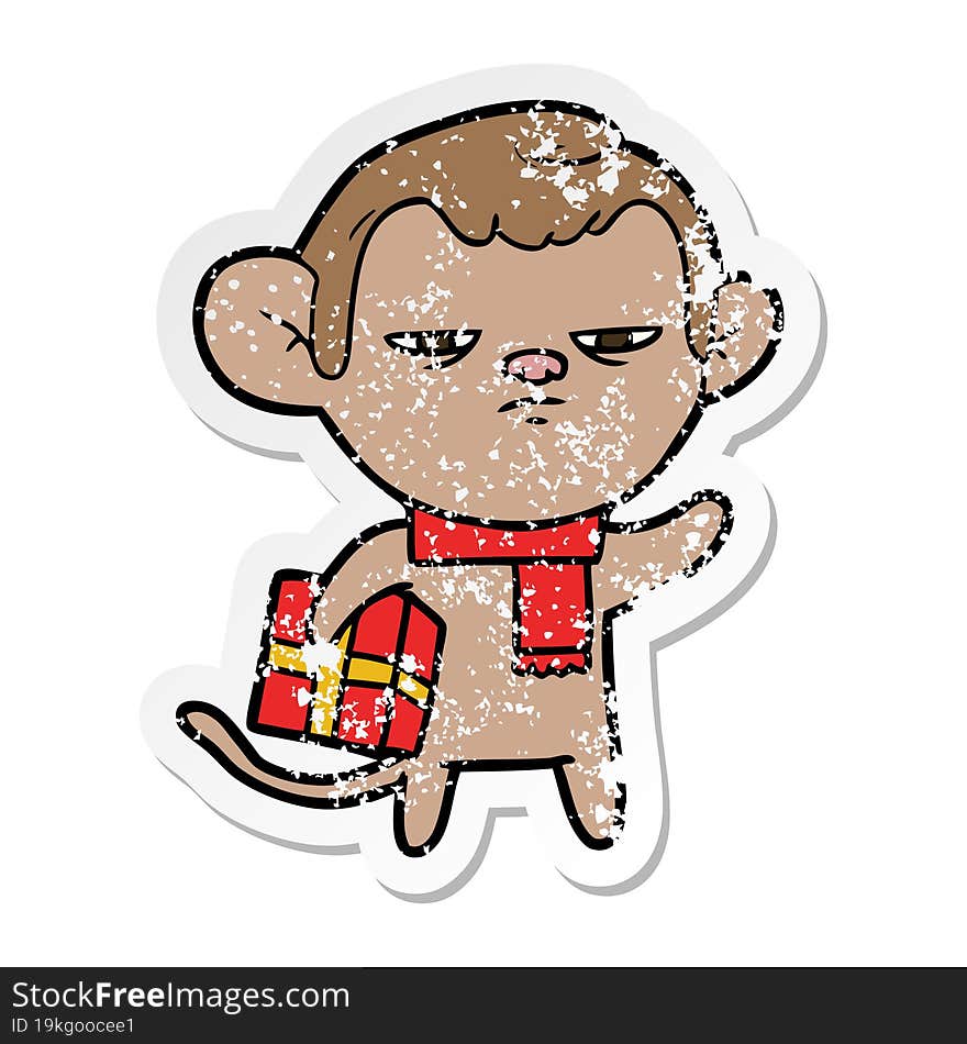 distressed sticker of a cartoon monkey