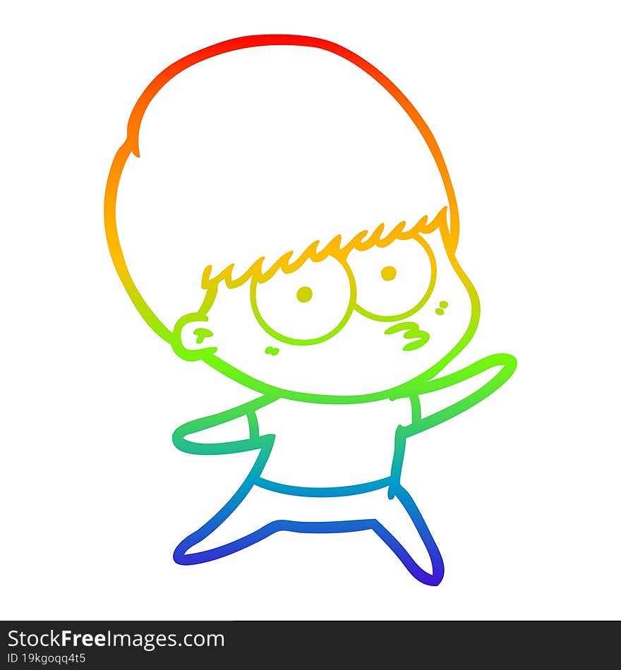 Rainbow Gradient Line Drawing Nervous Cartoon Boy