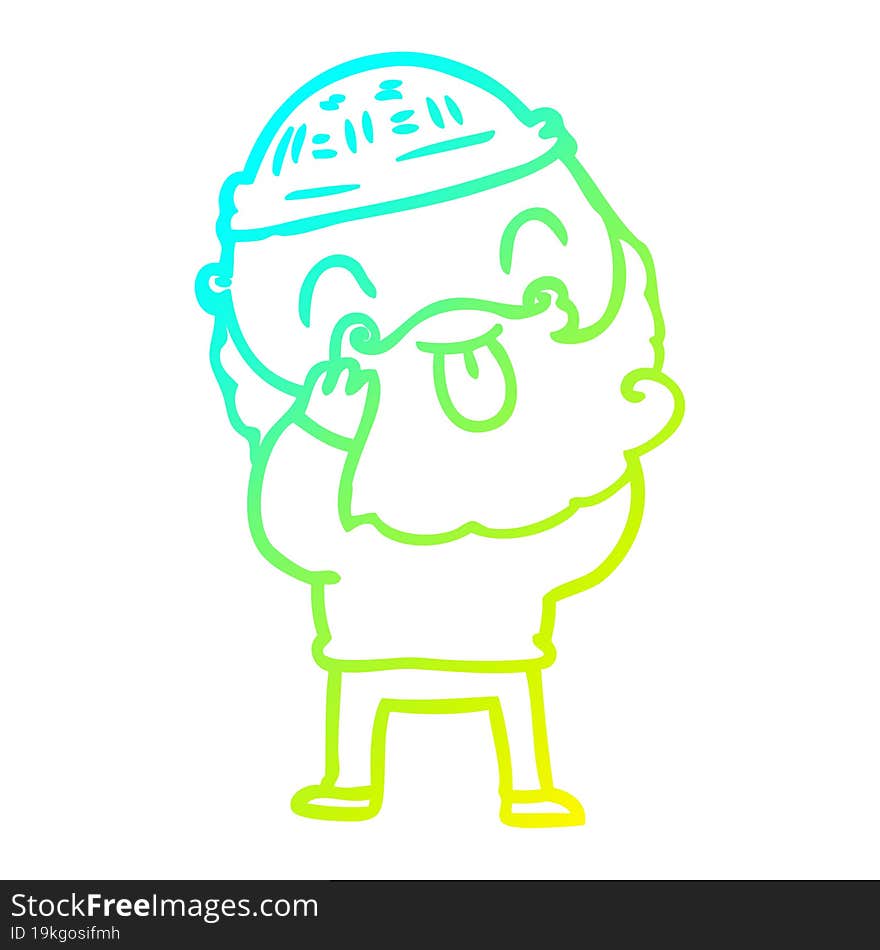 cold gradient line drawing man with beard sticking out tongue