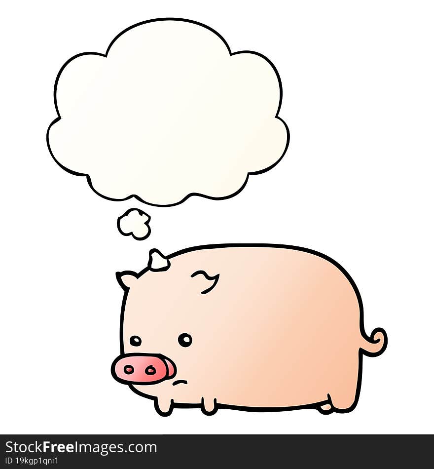 cute cartoon pig and thought bubble in smooth gradient style