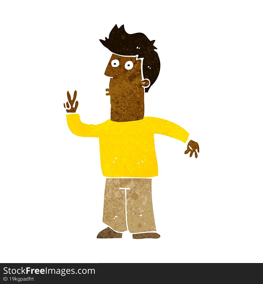 cartoon man giving peace sign