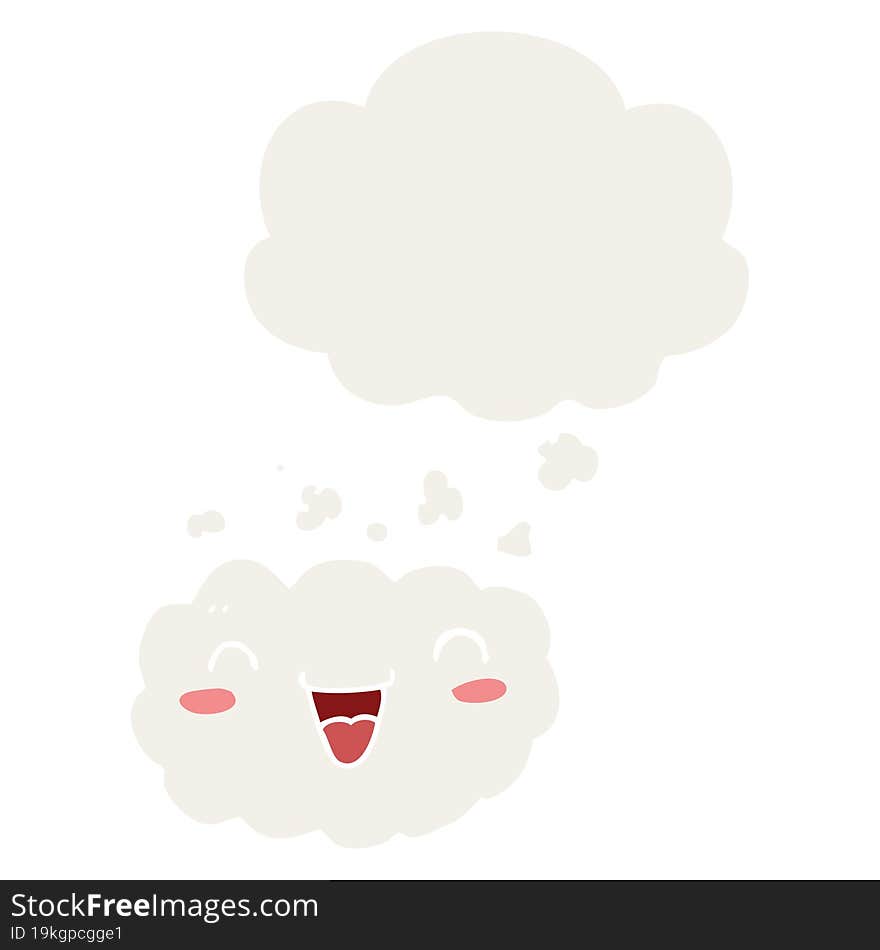 Happy Cartoon Cloud And Thought Bubble In Retro Style