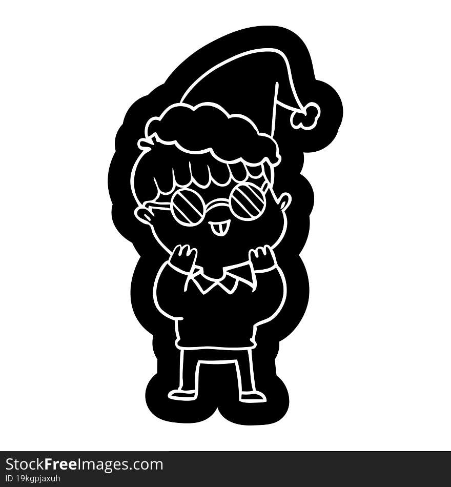 Cartoon Icon Of A Boy Wearing Spectacles Wearing Santa Hat