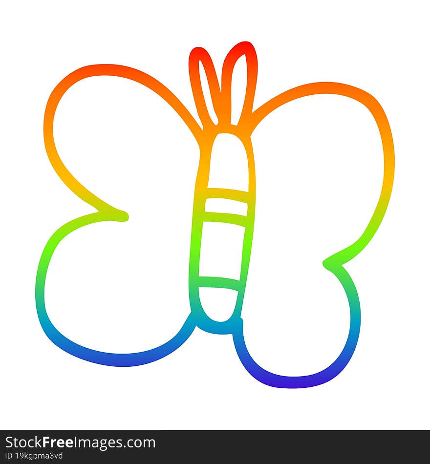 rainbow gradient line drawing cartoon butterfly