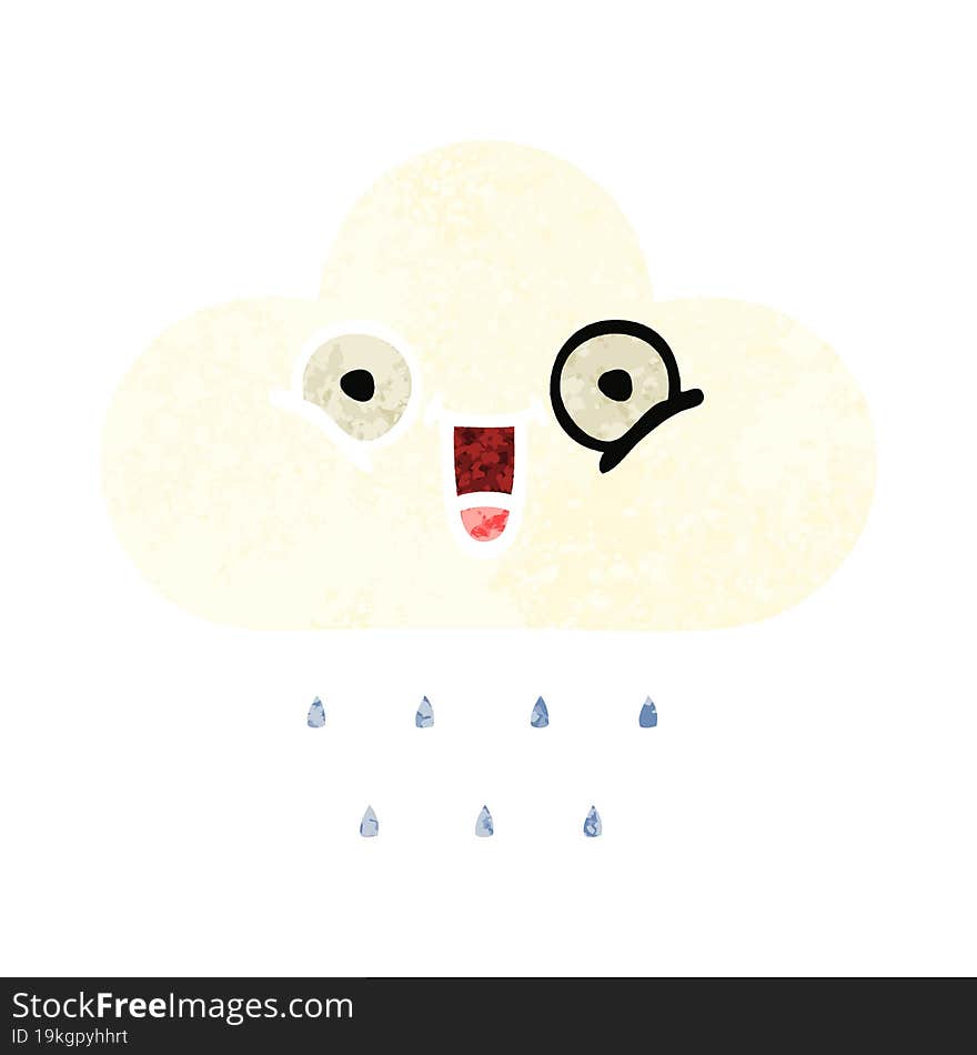 retro illustration style cartoon of a rain cloud