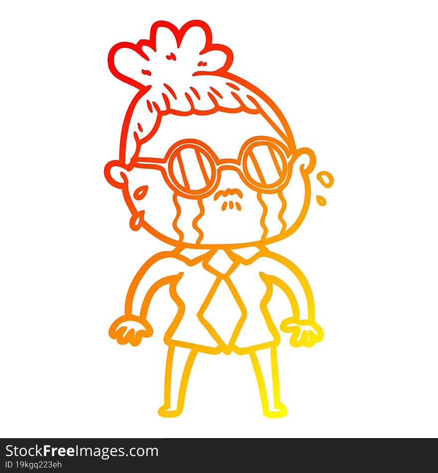 warm gradient line drawing cartoon crying woman wearing spectacles