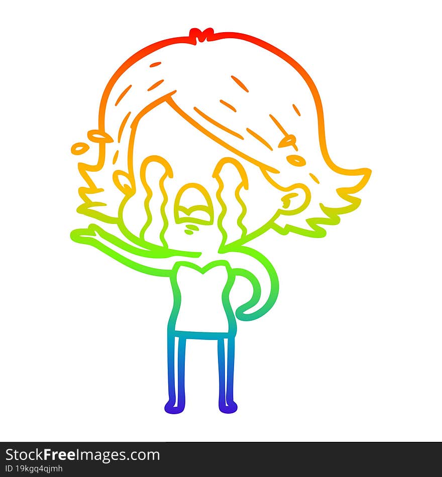 rainbow gradient line drawing of a cartoon woman crying