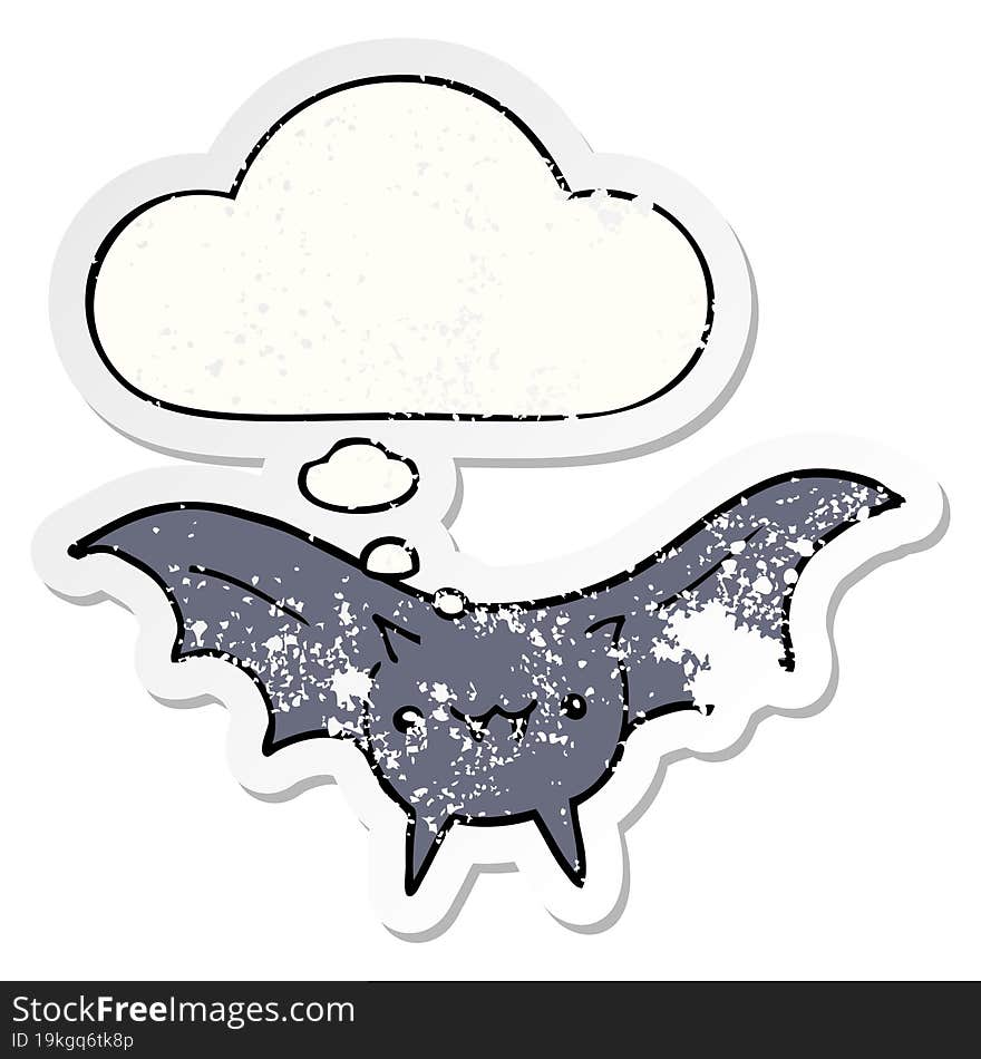 cartoon bat and thought bubble as a distressed worn sticker