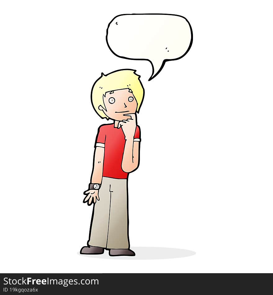 Cartoon Boy Wondering With Speech Bubble