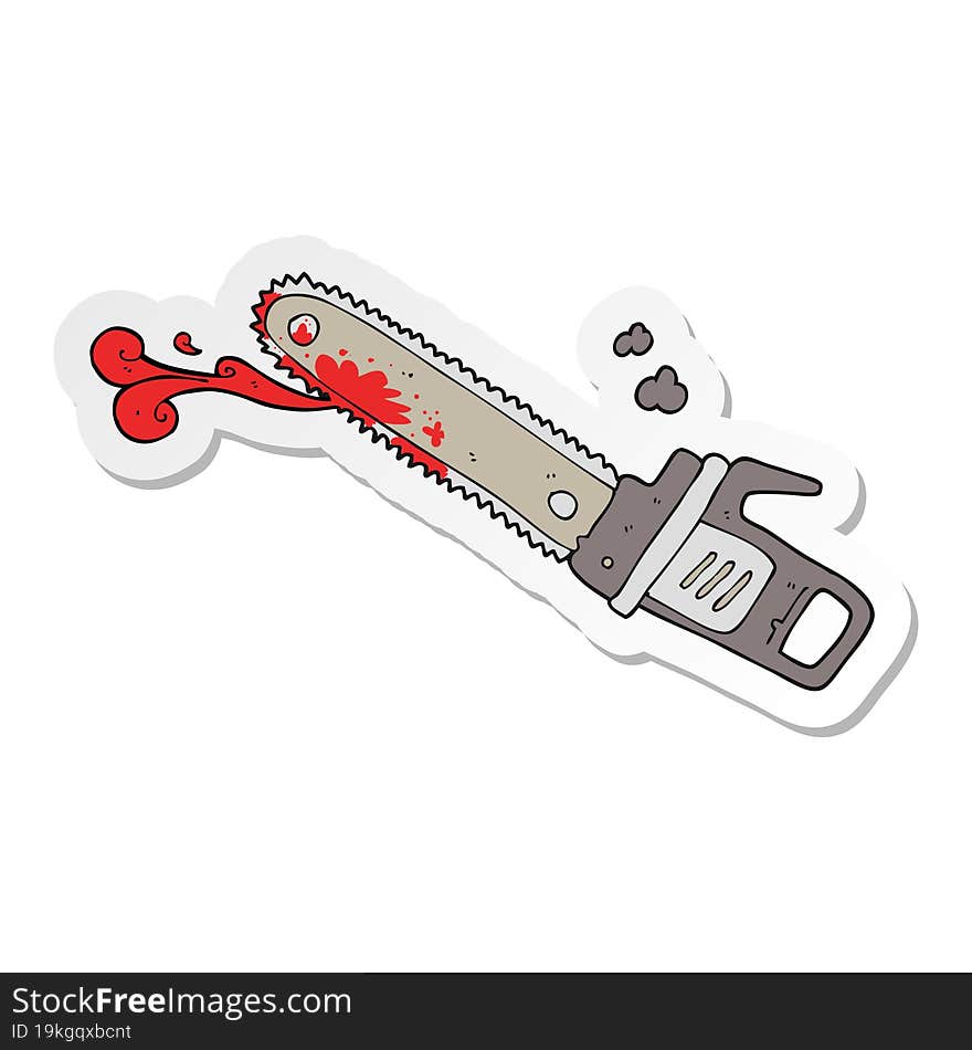 sticker of a cartoon bloody chainsaw