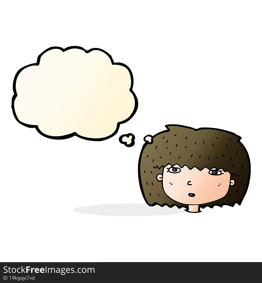 cartoon female face with thought bubble