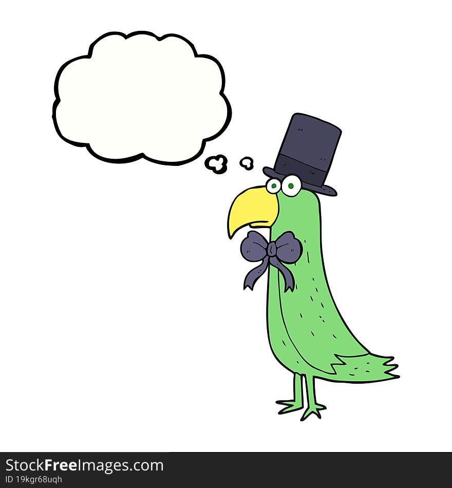 freehand drawn thought bubble cartoon posh parrot