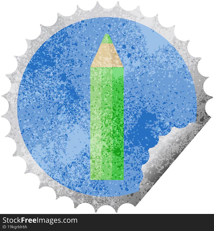 green coloring pencil round sticker stamp