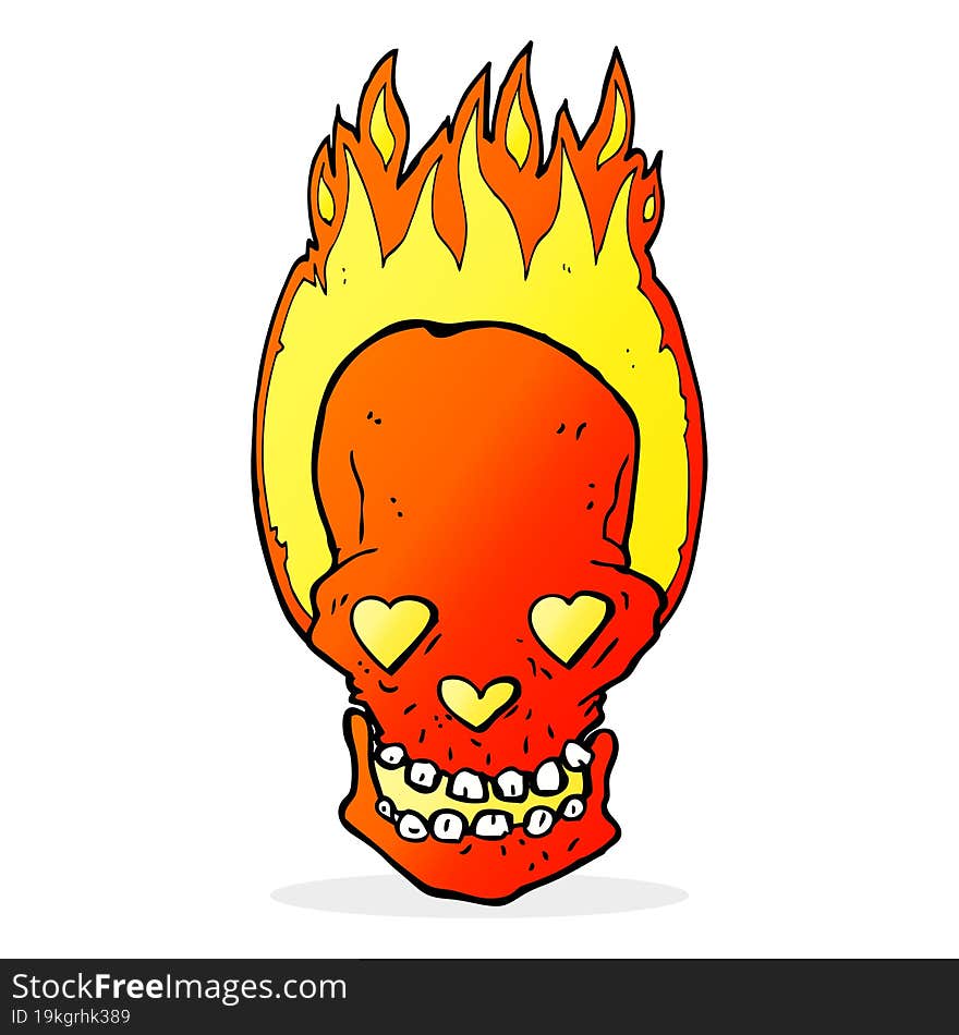 Cartoon Flaming Skull With Love Heart Eyes