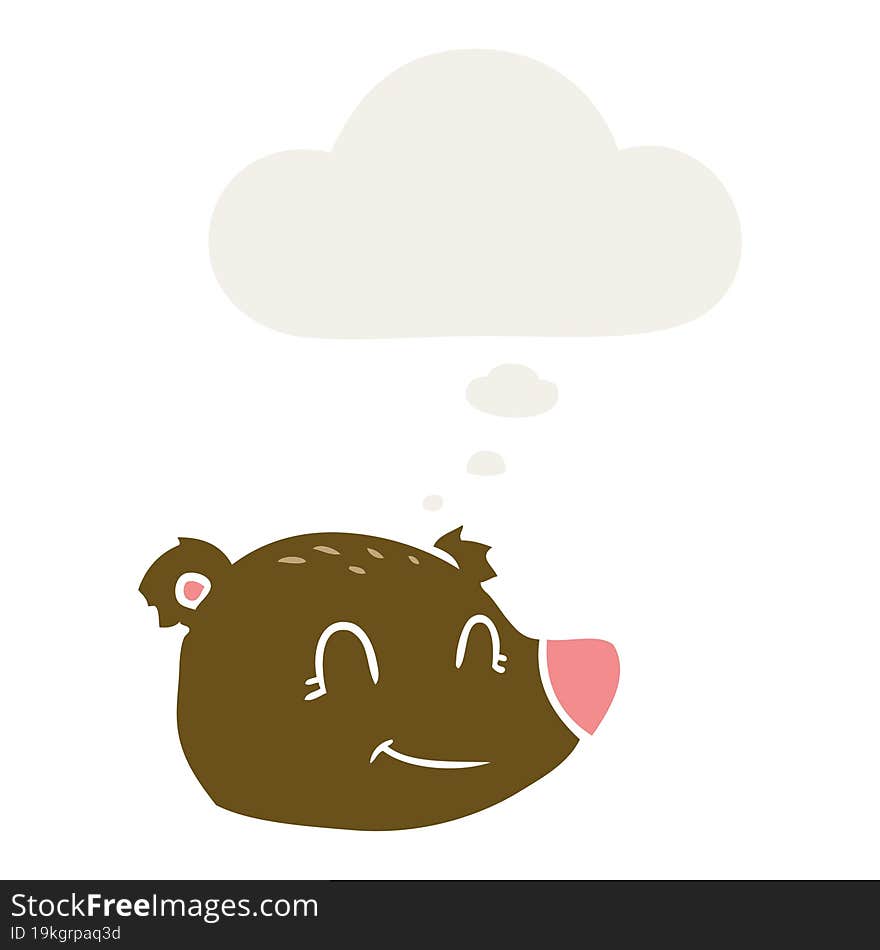 Cartoon Happy Bear Face And Thought Bubble In Retro Style