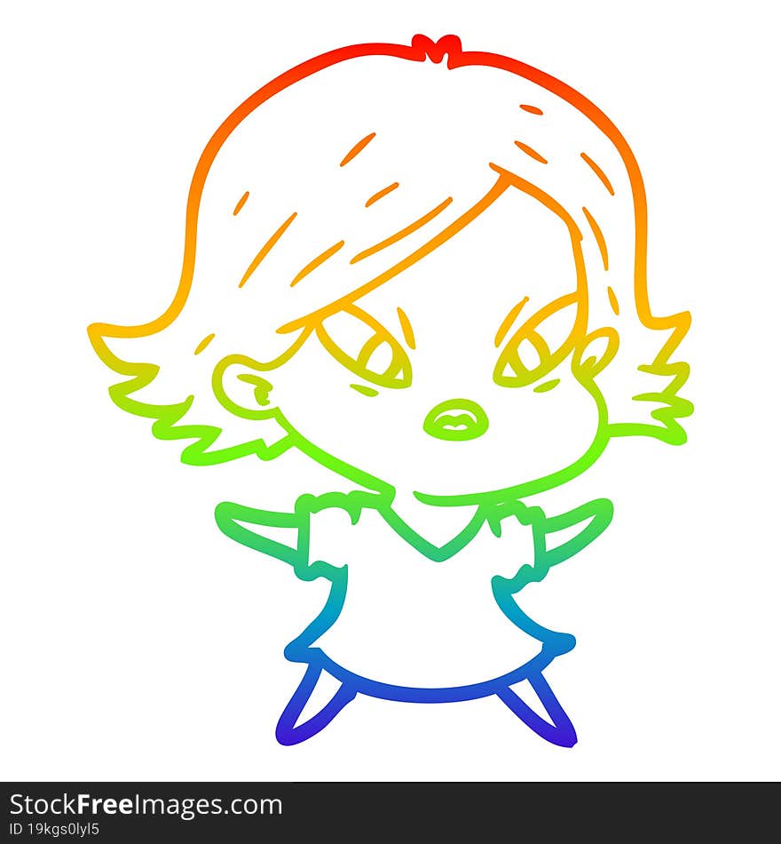 rainbow gradient line drawing of a cartoon stressed woman