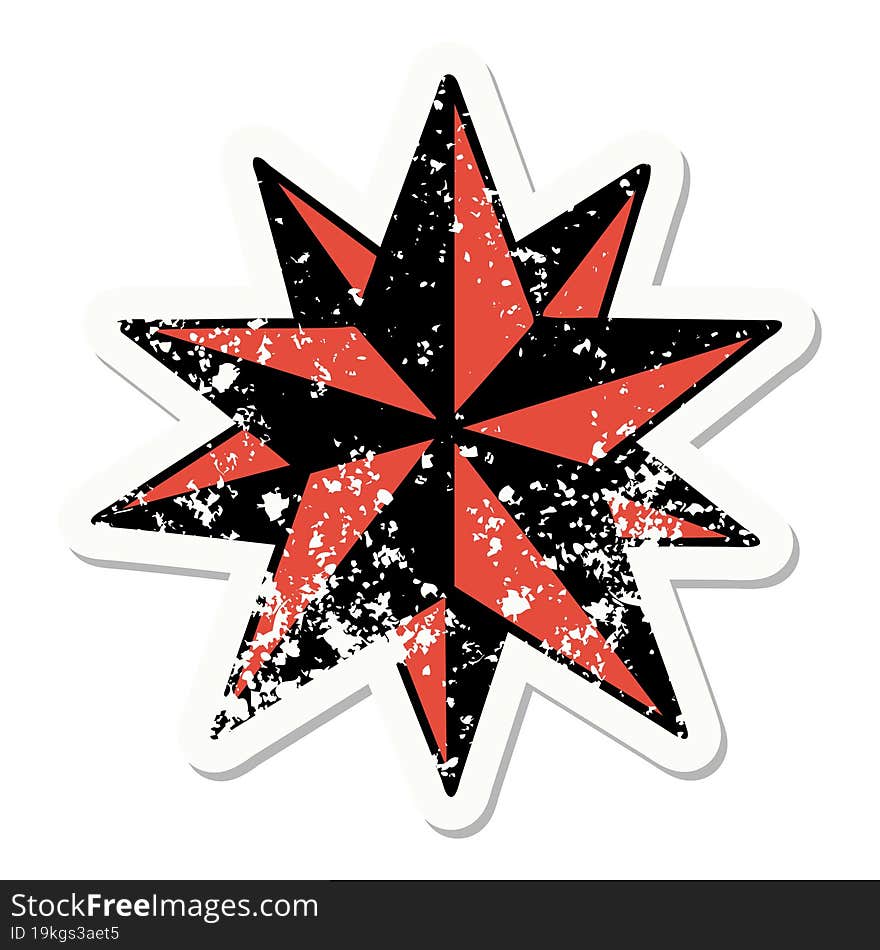 traditional distressed sticker tattoo of a star