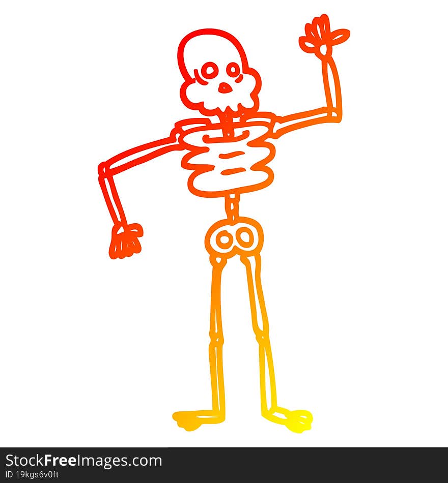 warm gradient line drawing of a cartoon skeleton