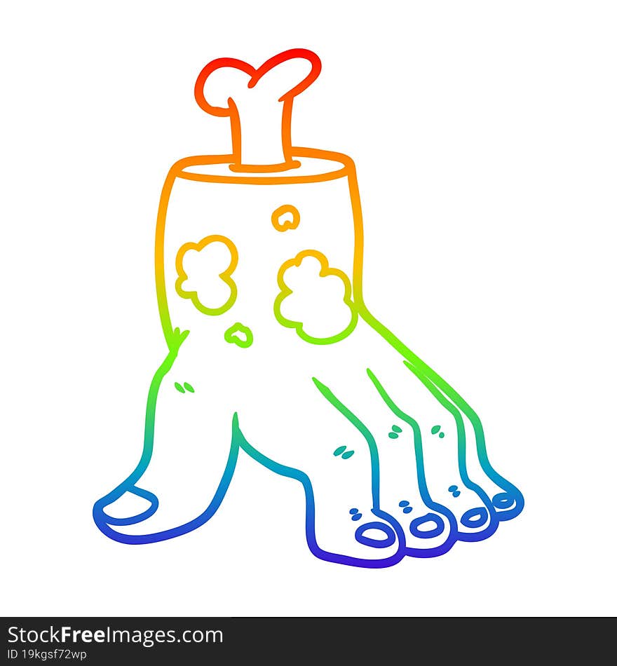 rainbow gradient line drawing of a spooky zombie hand cartoon