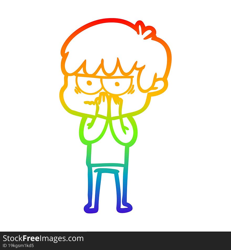 Rainbow Gradient Line Drawing Annoyed Cartoon Boy