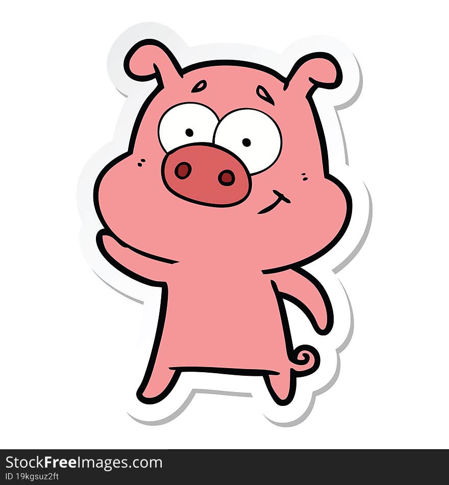 sticker of a happy cartoon pig