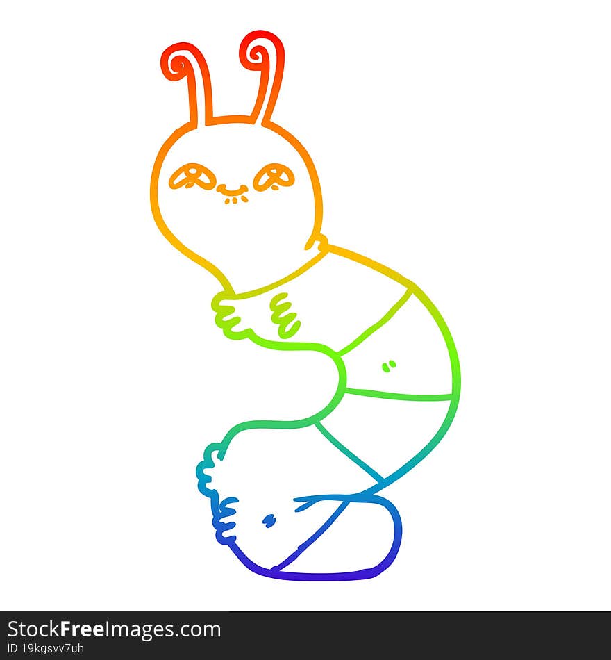 rainbow gradient line drawing cartoon happy caterpillar