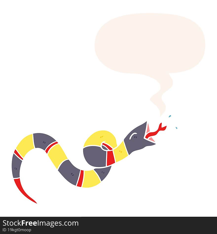 Cartoon Hissing Snake And Speech Bubble In Retro Style