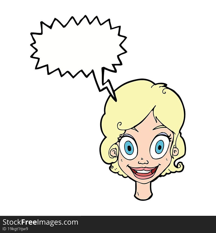 Cartoon Happy Woman With Speech Bubble